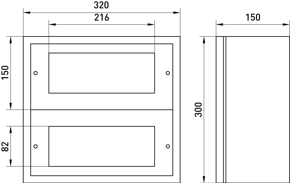 Корпус металевий e.mbox.industrial.n.24z IP41, навісний, на 24 модулі - габаритні розміри
