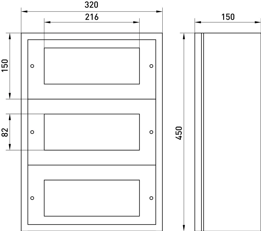 Корпус металевий e.mbox.industrial.n.36z IP41, навісний, на 36 модулів - габаритні розміри