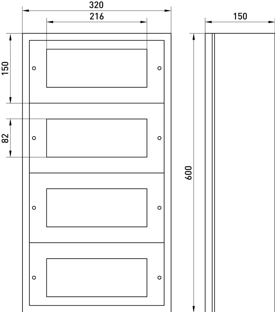 Корпус металевий e.mbox.industrial.n.48z IP41, навісний, на 48 модулів - габаритні розміри