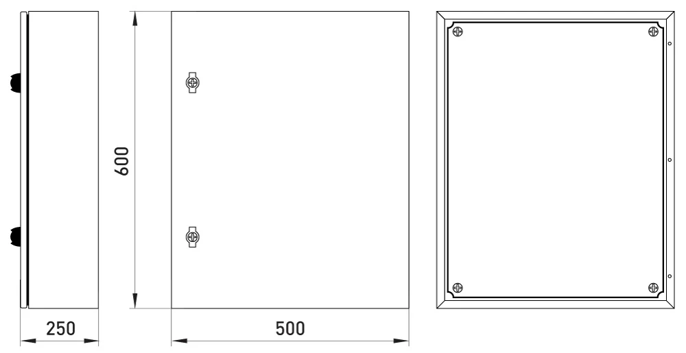 Корпус металевий e.mbox.industrial.p.50.40.25z IP66 з монтажною панеллю (500х400х250) - габаритні розміри