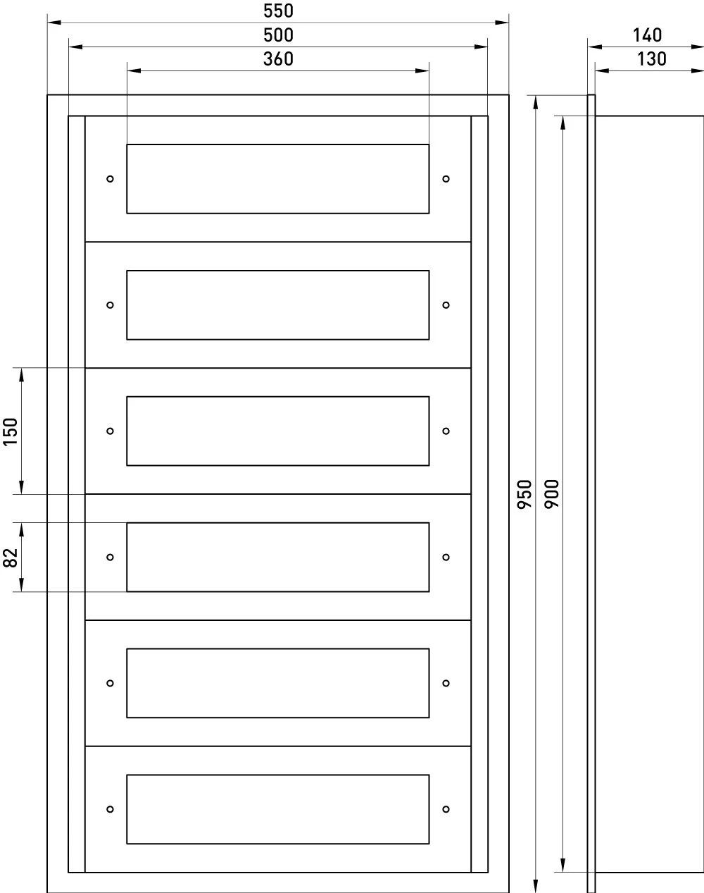Корпус металевий e.mbox.industrial.w.120z IP41, що вбудовується, на 120 модулів - габаритні розміри