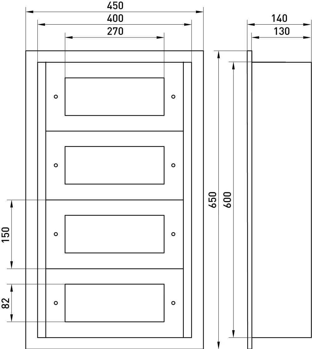 Корпус металевий e.mbox.industrial.w.60z IP41, що вбудовується, на 60 модулів - габаритні розміри