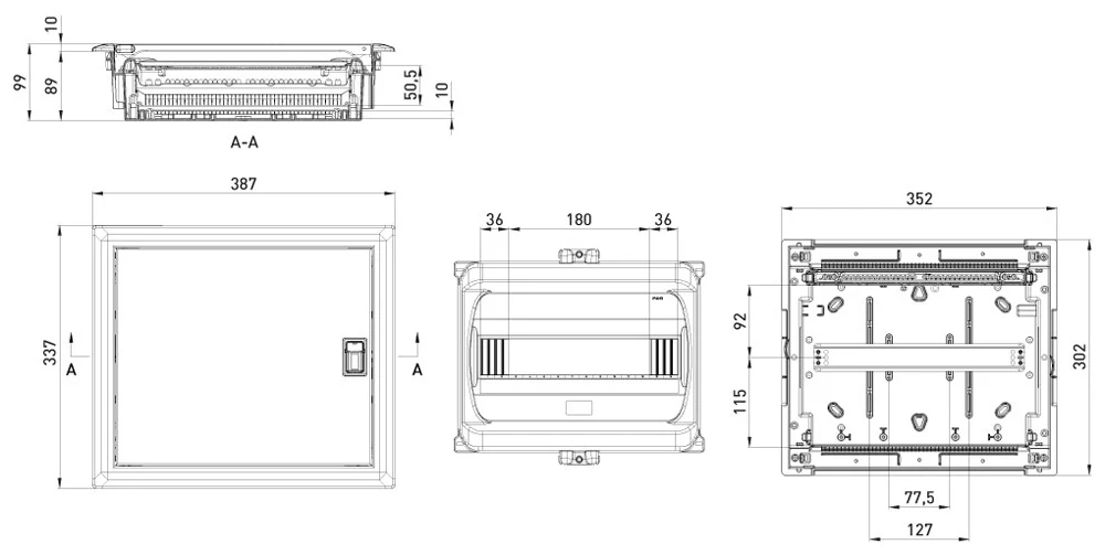 Корпус пластиковий на 14 модулів e.plbox.industrial.w.14 вбудованний, IP40 - габаритні розміри