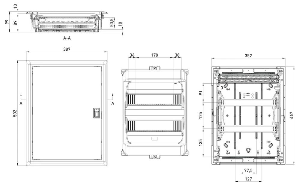 Корпус пластиковий на 28 модулів e.plbox.industrial.w.28 вбудованний, IP40 - габаритні розміри