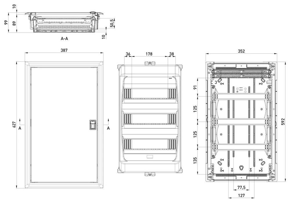 Корпус пластиковий на 42 модулів e.plbox.industrial.w.42 вбудованний, IP40 - габаритні розміри