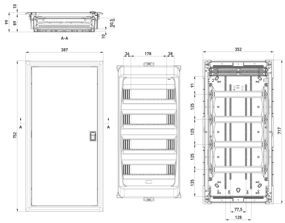Корпус пластиковий на 56 модулів e.plbox.industrial.w.56 вбудованний, IP40 - габаритні розміри