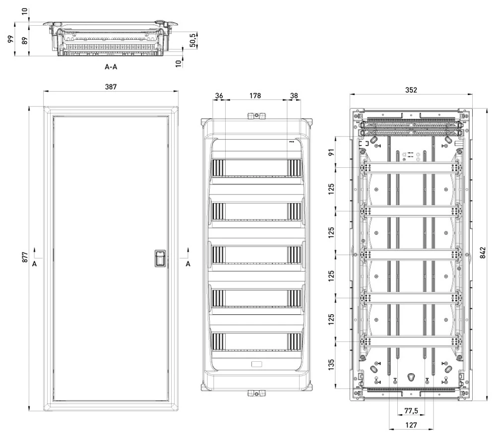 Корпус пластиковий на 70 модулів e.plbox.industrial.w.70 вбудованний, IP40 - габаритні розміри