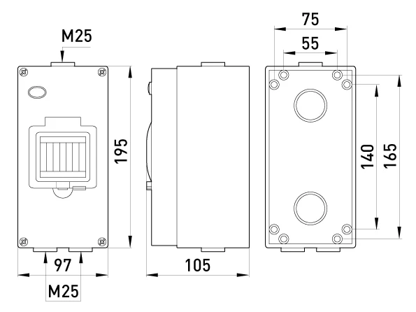 Корпус розподільчий e.industrial.box.4, до 4-х модулів, вологозахищенний, IP65 - габаритні розміри