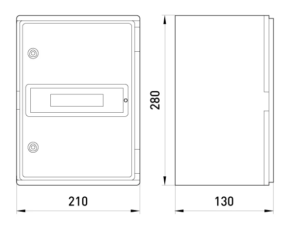 Корпус удароміцний з АБС-пластика e.plbox.210.280.130.8m.blank, 210х280х130мм, IP65 з панеллю під 8 модулів - габаритні розміри