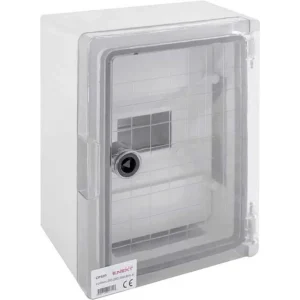 Корпус удароміцний з АБС-пластика e.plbox.210.280.130.8m.tr, 210х280х130мм, IP65 з прозорими дверцятами та панеллю під 8 модулів
