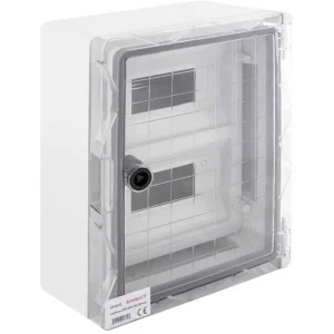 Корпус удароміцний з АБС-пластика e.plbox.250.330.130.18m.tr, 250х330х130мм, IP65 з прозорими дверцятами та панеллю під 18 модулів