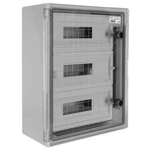 Корпус удароміцний з АБС-пластика e.plbox.350.500.195.45m.tr, 350х500х195мм, IP65 з прозорими дверцятами та панеллю під 45 модулів