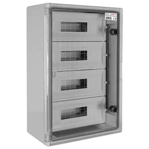 Корпус удароміцний з АБС-пластика e.plbox.400.600.200.60m.tr, 400х600х200мм, IP65 з прозорими дверцятами та панеллю під 60 модулів