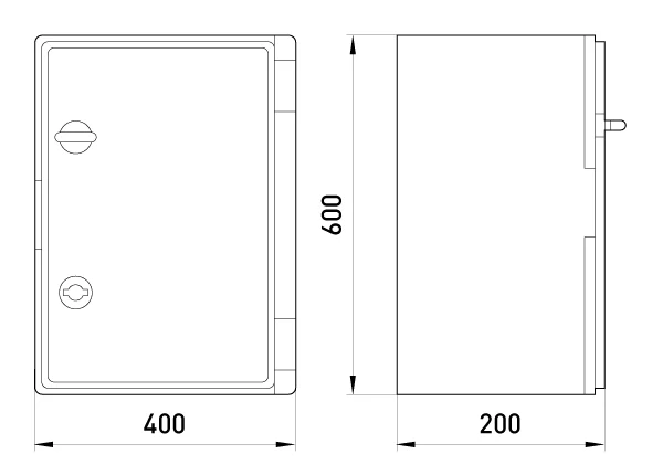 Корпус удароміцний з АБС-пластика e.plbox.400.600.200.tr, 400х600х200мм, IP65 з прозорими дверцятами - габаритні розміри