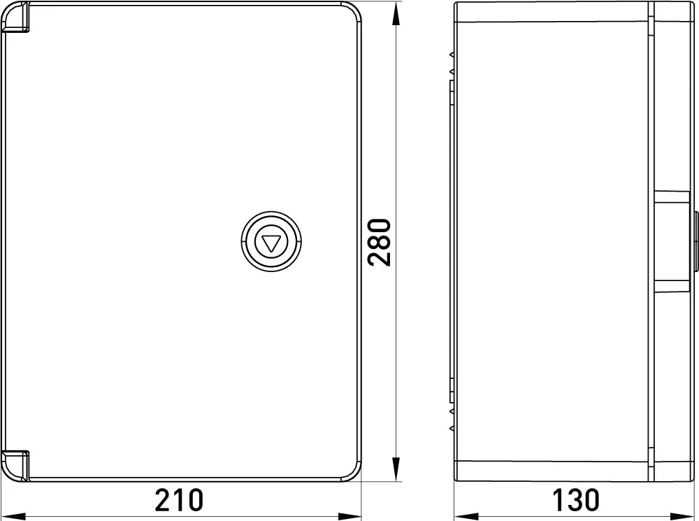 Корпус з ABS-пластику e.plbox.pro.p.28.21.13.tr з прозорими дверцятами 280х210х130мм ІР65 - габаритні розміри