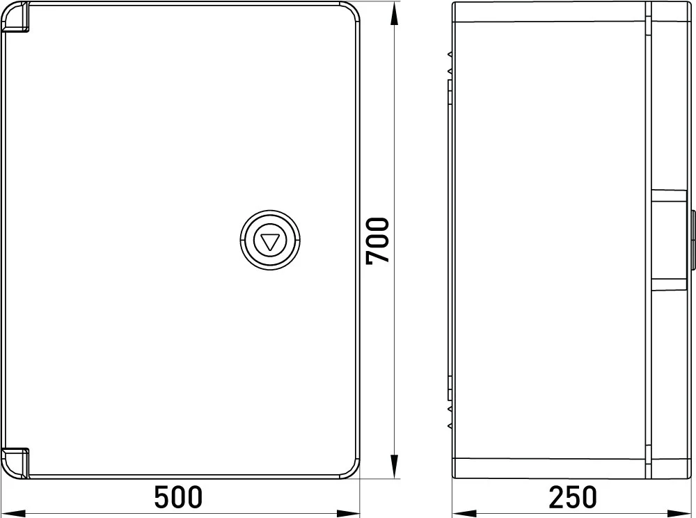 Корпус з ABS-пластику e.plbox.pro.p.70.50.25.tr з прозорими дверцятами 700x500x250мм ІР65 - габаритні розміри