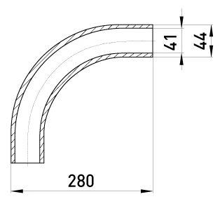 Кутовий з'єднувач металевий e.industrial.pipe.angle.1-1/2" без різьби, 90 град. - габаритні розміри