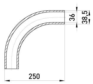 Кутовий з'єднувач металевий e.industrial.pipe.angle.1-1/4" без різьби, 90 град. - габаритні розміри