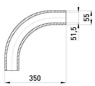 Кутовий з'єднувач металевий e.industrial.pipe.angle.2" без різьби, 90 град. - габаритні розміри
