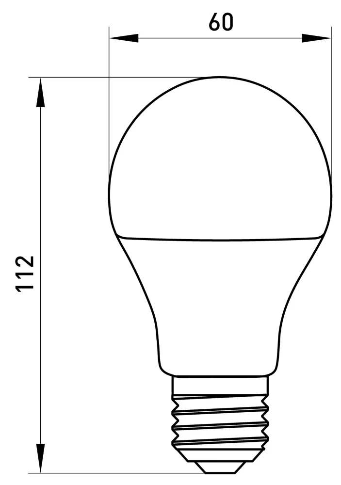 Лампа світлодіодна e.LED.lamp.stand.A60.E27.7.4000, 7Вт, 4000К 110лм/Вт - габаритні розміри