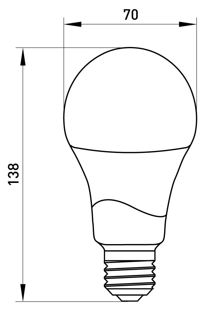 Лампа світлодіодна e.LED.lamp.stand.A70.E27.15.4000, 15Вт, 4000К 110лм/Вт - габаритні розміри