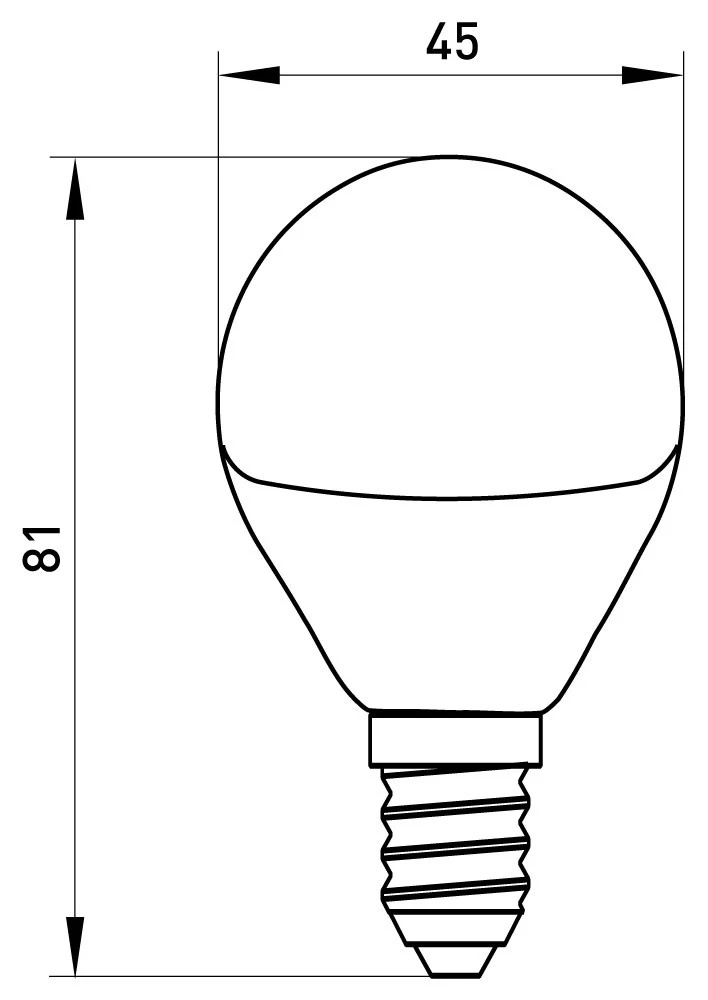 Лампа світлодіодна e.LED.lamp.stand.P45.E14.6.4000, 6Вт, 4000К 110лм/Вт - габаритні розміри