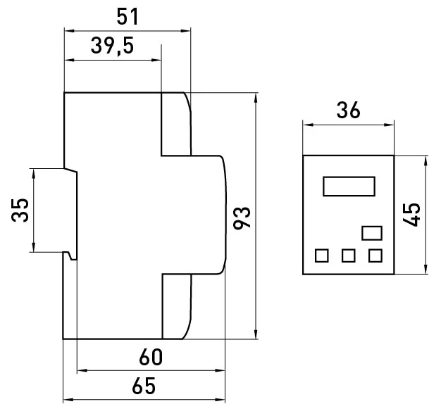 Лічильник однофазний e.control.w07 5(65)А електронний клас 1.0 (некомерц.) багатофункціональний - габаритні розміри