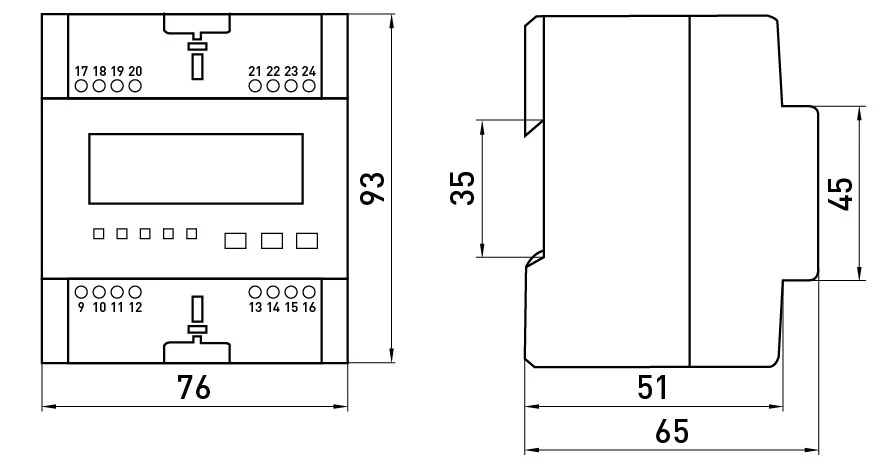 Лічильник трифазний e.control.w08 10(100)А електронний клас 1.0 (некомерц.) RS485 - габаритні розміри