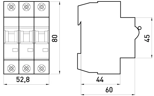 Модульний автоматичний вимикач e.industrial.mcb.100.3.C32, 3 р, 32А, C,  10кА - габаритні розміри