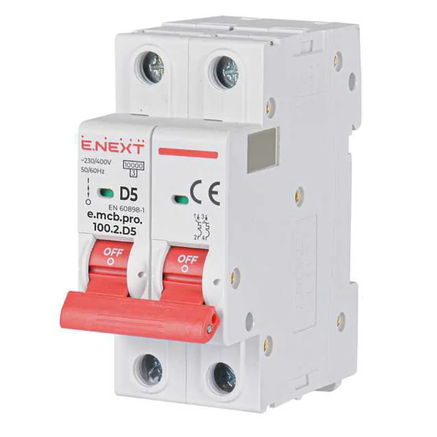 Модульний автоматичний вимикач e.mcb.pro.100.2.D5, 2p, 5A, D, 10kA