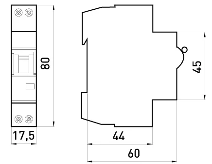 Модульний автоматичний вимикач e.mcb.pro.60.1N.С25.thin, 1р+N, 25А, C, 4,5кА, тонкий - габаритні розміри