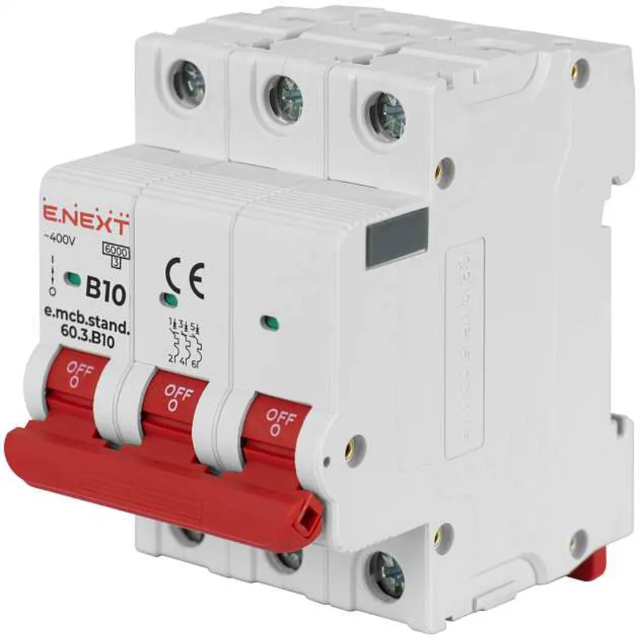 Модульний автоматичний вимикач e.mcb.stand.60.3.B10, 3р, 10А, B, 6кА