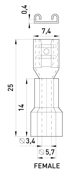 Наконечник ізольований e.terminal.stand.fdd5.5.250 (dd.f.4.6), 100шт - габаритні розміри