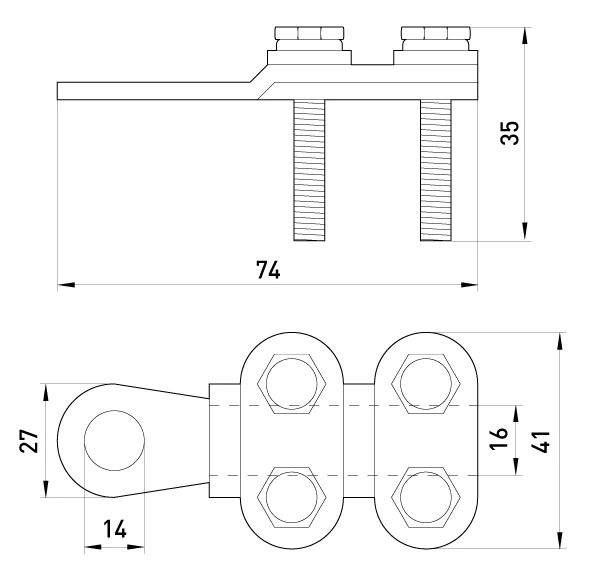 Наконечник кабельний e.end.stand.clamp.120.150 на гвинтах - габаритні розміри