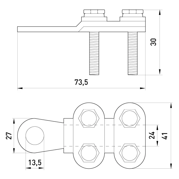 Наконечник кабельний e.end.stand.clamp.150.185 на гвинтах - габаритні розміри