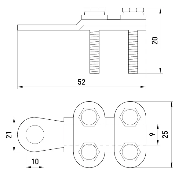 Наконечник кабельний e.end.stand.clamp.25.35 на гвинтах - габаритні розміри