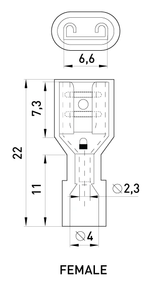Наконечник-з'єднувач ізольований серії FN e.terminal.stand.fdfn2.250.blue (fn.f.1,5.2,5) 1,5-2,5 кв.мм "мама", 100шт - габаритні розміри