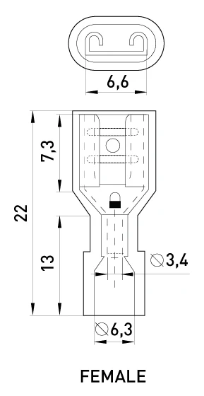 Наконечник-з'єднувач ізольований серії FN e.terminal.stand.fdfn5.5.250.yellow (fn.f.4.6) 4-6 кв.мм "мама", 100шт - габаритні розміри