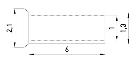 Неізольований наконечник e.terminal.stand.en.0.5.6 0,5 кв.мм, L=6 мм, 100шт - габаритні розміри