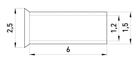 Неізольований наконечник e.terminal.stand.en.0.75.6 0,75 кв.мм, L=6 мм, 100шт - габаритні розміри