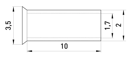 Неізольований наконечник e.terminal.stand.en.1.5.10 1,5 кв.мм, L=10 мм, 100шт - габаритні розміри