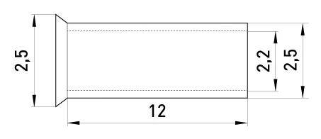 Неізольований наконечник e.terminal.stand.en.2.5.12 2,5 кв.мм, L=12 мм, 100шт - габаритні розміри