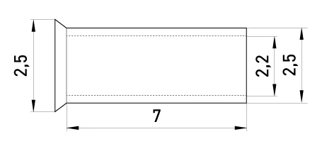 Неізольований наконечник e.terminal.stand.en.2.5.7 2,5 кв.мм, L=7 мм, 100шт - габаритні розміри