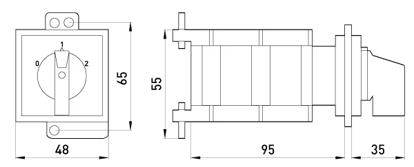 Пакетний перемикач в корпусі e.industrial.sb.0-1-2.3.32, 3р, 32А (0-1-2) - габаритні розміри