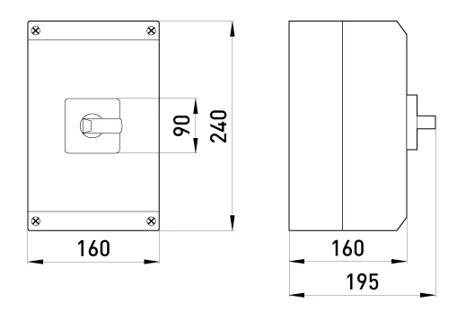 Пакетний перемикач в корпусі e.industrial.sb.1-0-2.3.100, 3р, 100А (1-0-2) - габаритні розміри