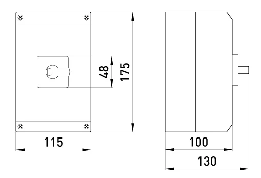 Пакетний перемикач в корпусі e.industrial.sb.1-0-2.3.32, 3р, 32А (1-0-2) - габаритні розміри