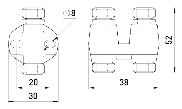 Плашковий затискач e.clamp.pa.1.1 - габаритні розміри