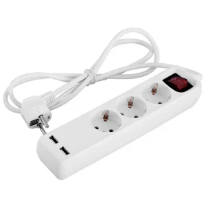 Подовжувач e.es.3.1.5.z.s.b.2.usb 3 гнізда, 1.5м, з з/к з USB-зарядкою, з вимикачем, baby protect