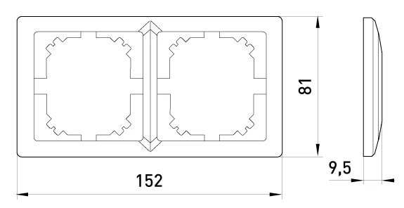 Рамка e.lux.10044L.2.fr.aluminium 2-містна, "алюміній" - габаритні розміри