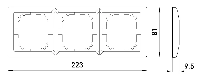 Рамка e.lux.10064L.3.fr.aluminium 3-містна, "алюміній" - габаритні розміри